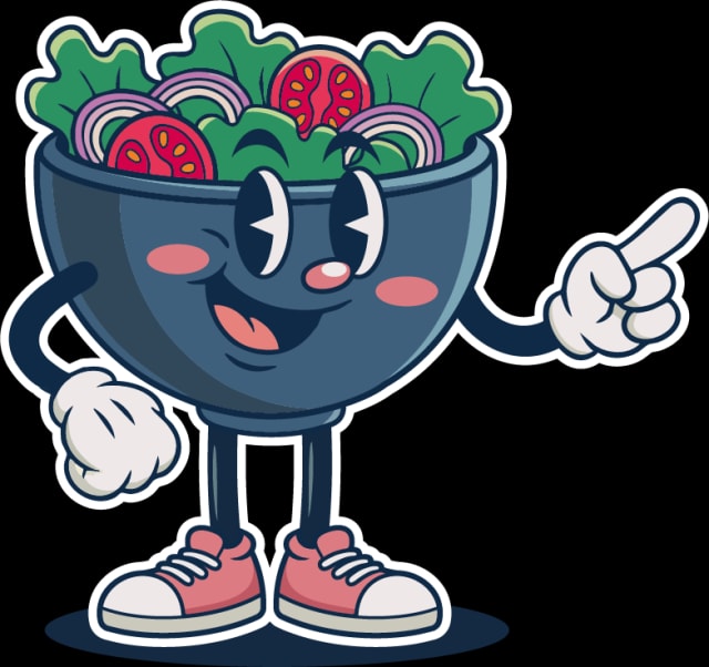 La mascotte Salad'House pointe du doigt